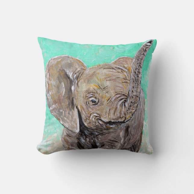 Baby Elephant Painting Throw Pillow (Front)