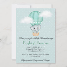 Baby Elephant Pale Green Hot Air Balloon   Invitat