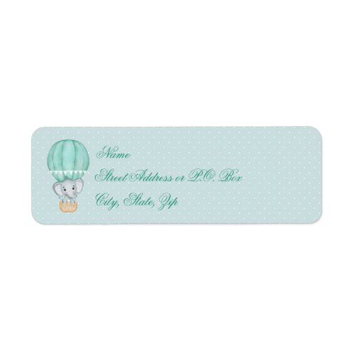 Baby Elephant Pale Green Hot Air Balloon Label