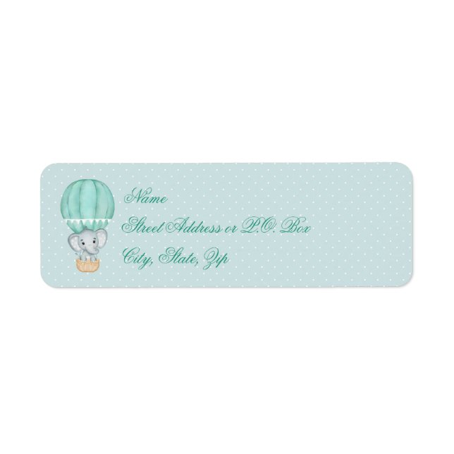 Baby Elephant Pale Green Hot Air Balloon Label (Front)