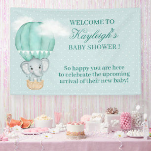 Baby Elephant-Pale Green Hot Air Balloon Shower Banner