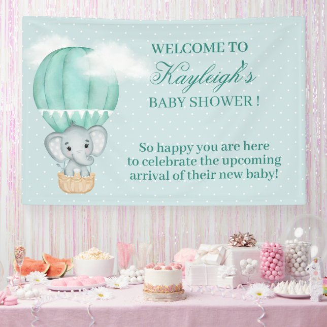 Baby Elephant-Pale Green Hot Air Balloon Shower Banner (Party)