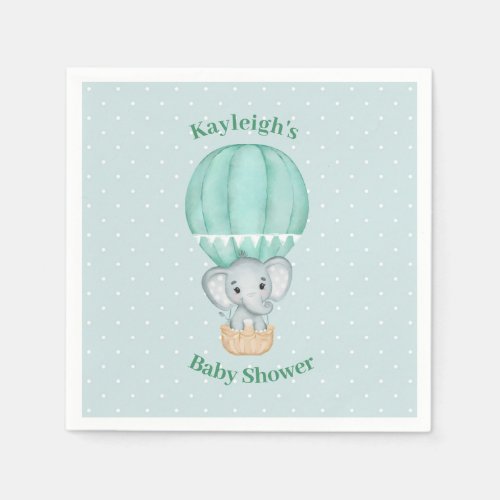 Baby Elephant Pale Green Hot Air Balloon Shower    Napkins