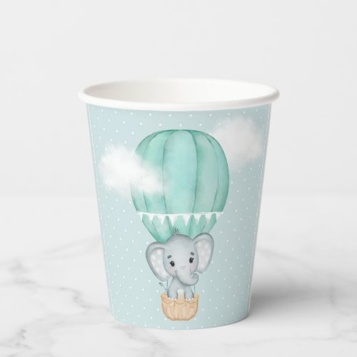Baby Elephant Pale Green Hot Air Balloon Shower   Paper Cups