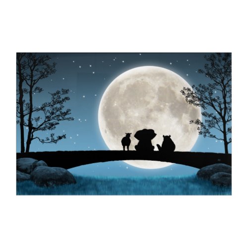Baby elephant panda and sheep full moon stars acrylic print