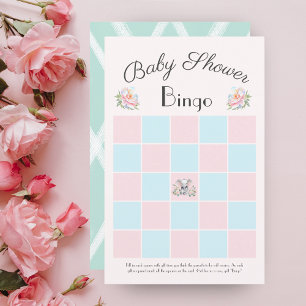 Baby Elephant Peonies & Balloons Baby Shower Bingo