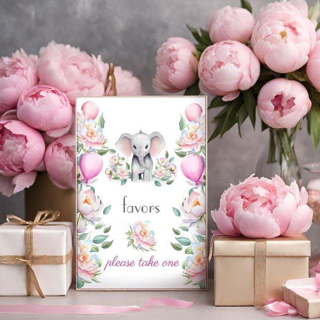 Baby Elephant Peonies, Balloons Favors Poster (Creator Uploaded)