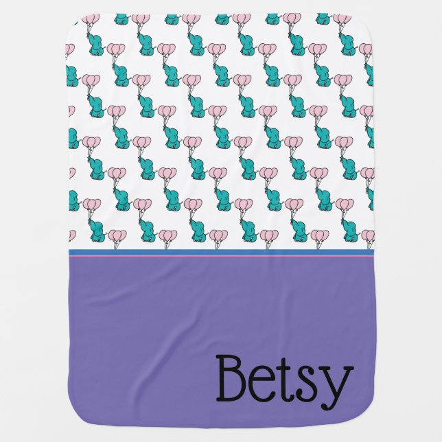 Baby Elephant Personalized Baby Blanket (Front)