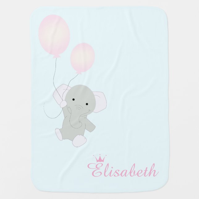 Baby Elephant Personalized Girl's Baby Blanket (Front)