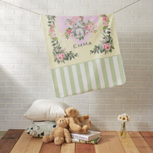 Baby Elephant | Personalized Yellow Blanket (In Situ)