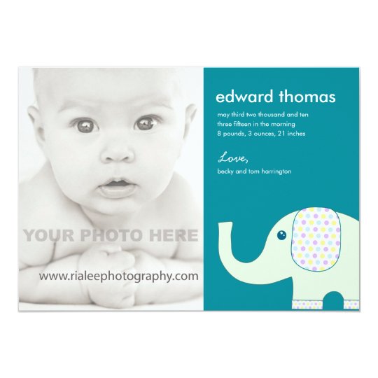 Baby Elephant Phot Announcement Zazzle