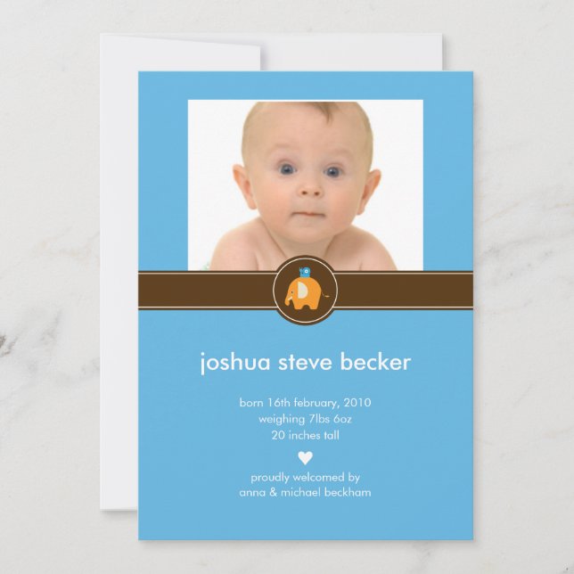Baby Elephant Photo Birth Announcement (Front)