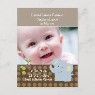 Baby Elephant PHOTO Birth Announcement Custom Postcard