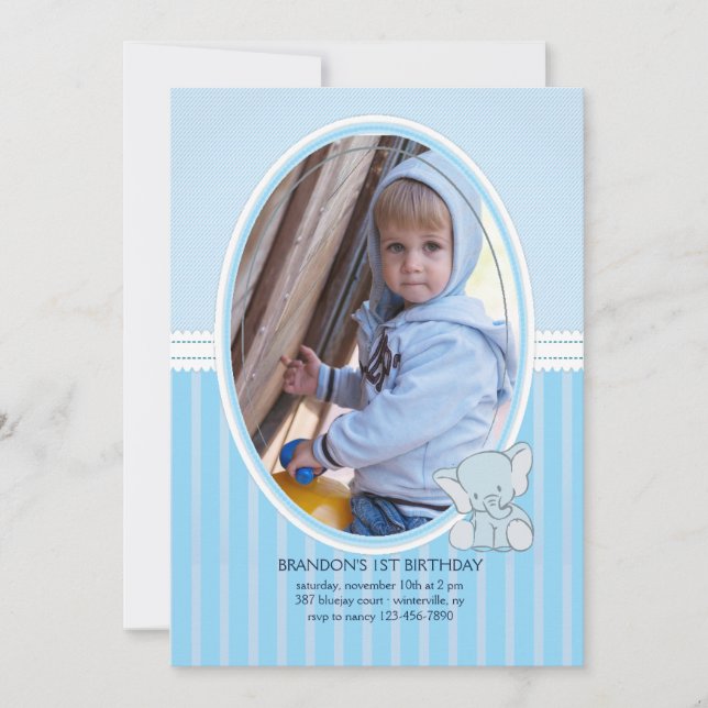 Baby Elephant Photo Invitation (Front)