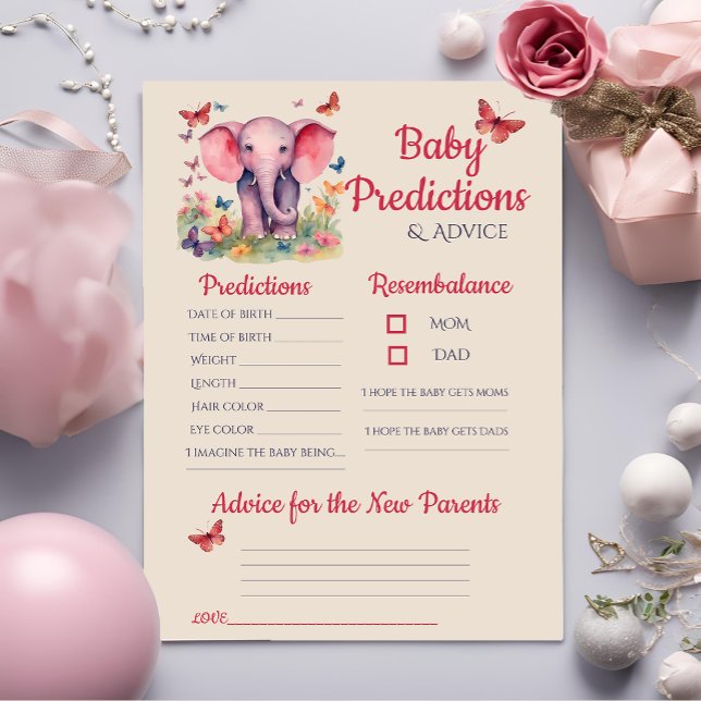 Baby Elephant Pink Baby Predictions Advice Card (Creator Uploaded)