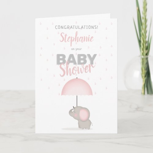 Baby Elephant Pink Baby Shower Card