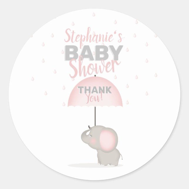 Baby Elephant Pink Baby Shower Classic Round Sticker (Front)