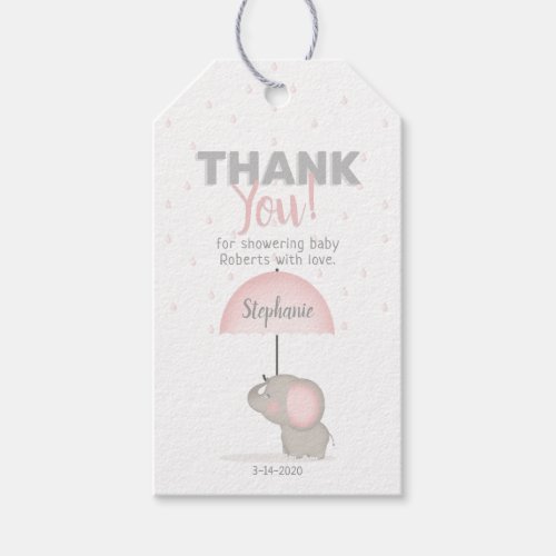 Baby Elephant Pink Baby Shower Gift Tags