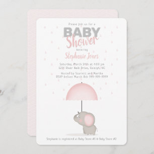 Baby Elephant Pink Baby Shower Invitation
