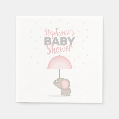 Baby Elephant Pink Baby Shower Napkins