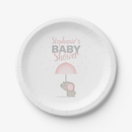 Baby Elephant Pink Baby Shower Paper Plates