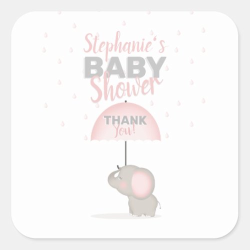 Baby Elephant Pink Baby Shower Square Sticker