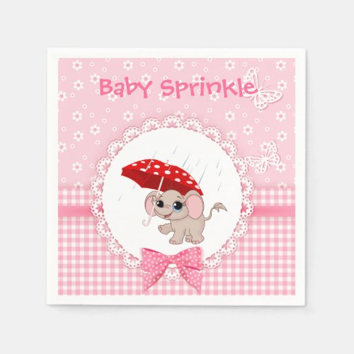 Baby Elephant Pink Baby Sprinkle Party Napkin