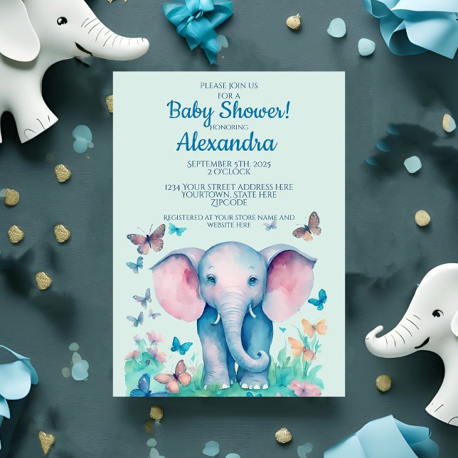 Baby Elephant Pink Boys Baby Shower Invitation (Creator Uploaded)