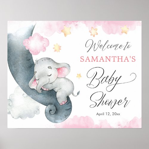 Baby elephant pink girl baby shower welcome sign