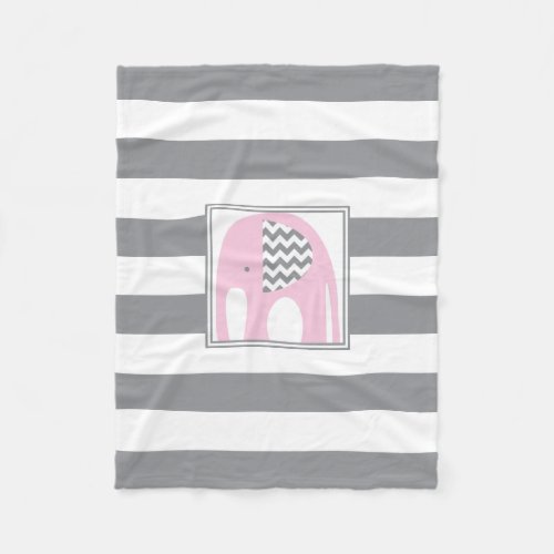 Baby Elephant  Pink  Gray Chevron Stripes Fleece Blanket