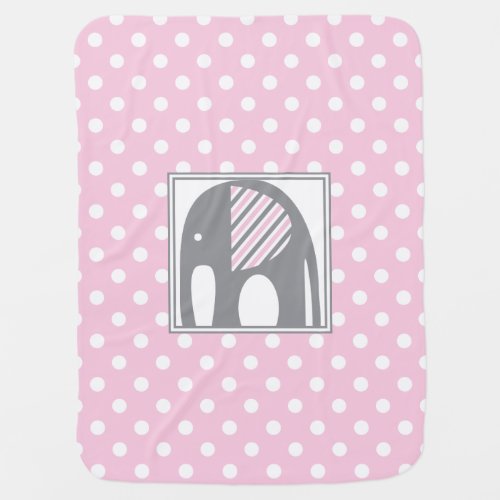 Baby Elephant  Pink  Gray Polka Dots Stripes Swaddle Blanket
