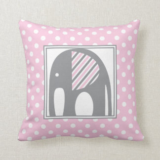 Baby Elephant | Pink & Gray Polka Dots Stripes Throw Pillow