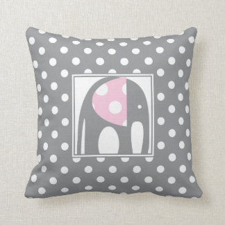 Baby Elephant | Pink & Gray Polka Dots Throw Pillow