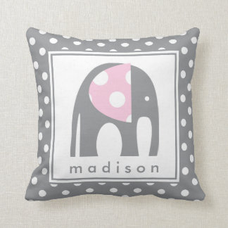 Baby Elephant | Pink & Gray Polka Dots Throw Pillow