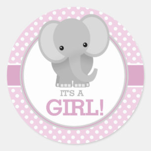Baby Elephant (pink) It's a Girl Classic Round Sticker