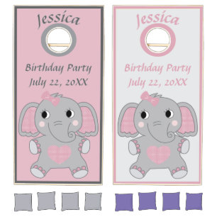 Baby Elephant Pink Personalized Birthday Party Cornhole Set