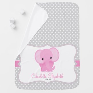Baby Elephant (pink) Personalized Receiving Blanket