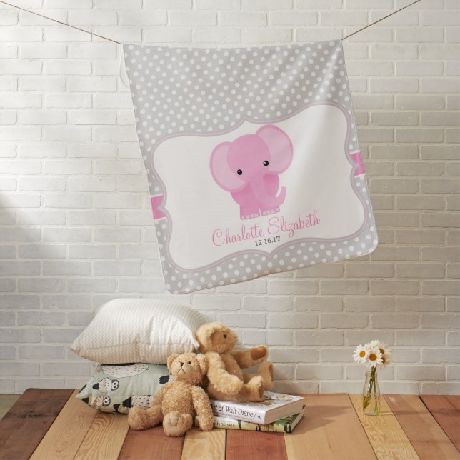 Baby Elephant (pink) Personalized Receiving Blanket (In Situ)