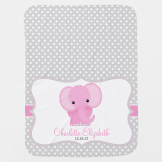 Baby Elephant (pink) Personalized Receiving Blanket