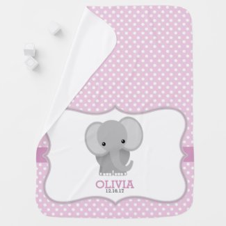 Baby Elephant (pink) Personalized Receiving Blanket