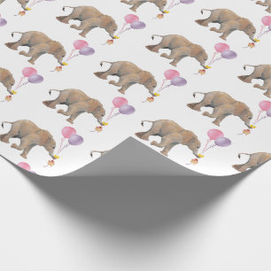 Baby Elephant pink & violet balloon Gift Wrapping Paper