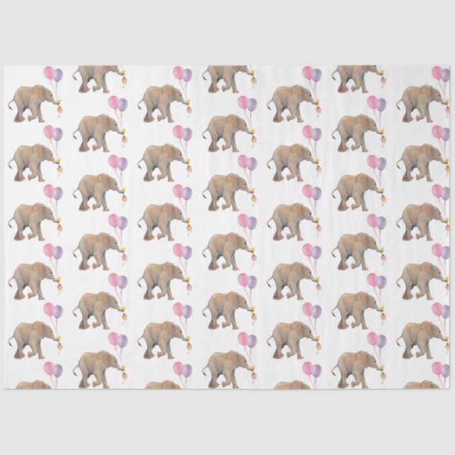 Baby Elephant pink & violet balloon Tissue Paper (Front)