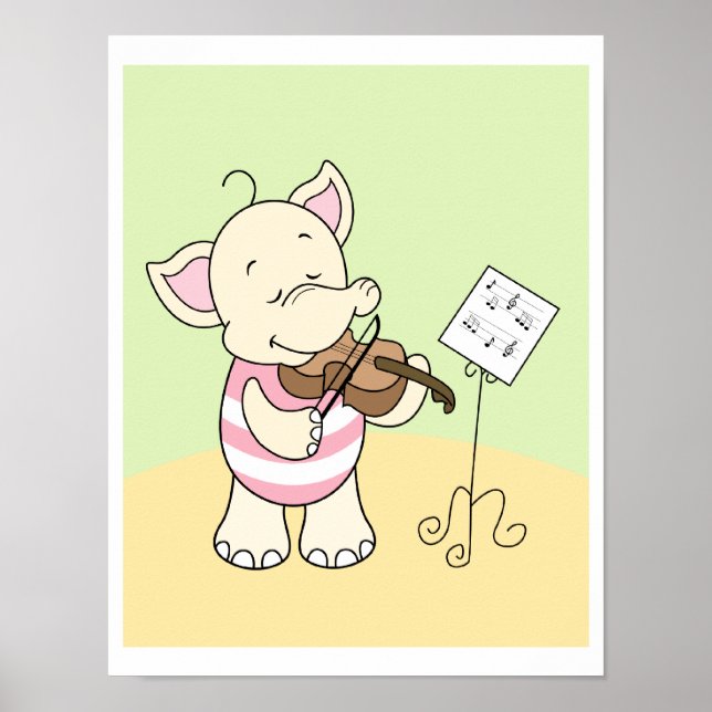 Baby elephant playing the Violin Poster (Front)