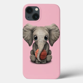 Baby Elephant Playing With Basketball Iphone 13 Case by crazycreatures at Zazzle