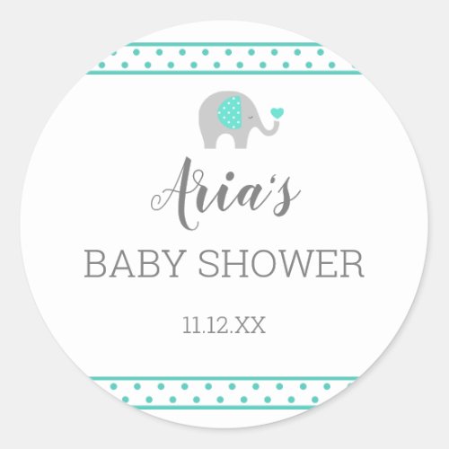 Baby Elephant Polka Dots on White Baby Shower Classic Round Sticker