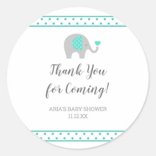 Baby Elephant Polka Dots on White Shower Favor Classic Round Sticker