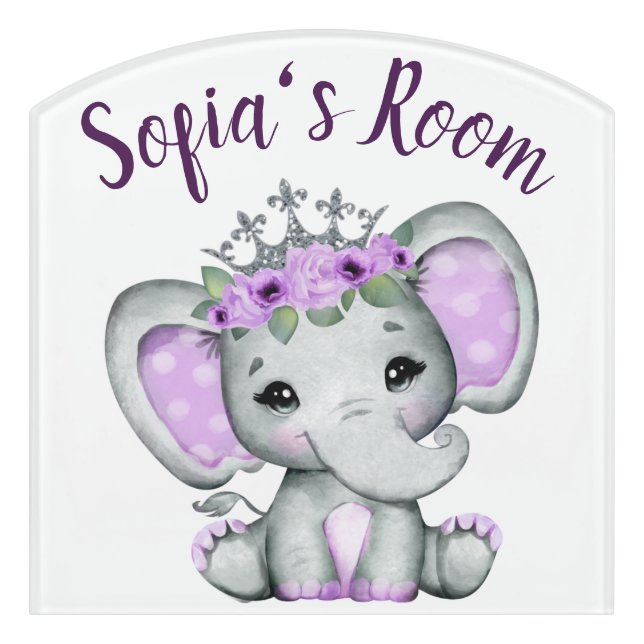 Baby Elephant Princess Personalized Door Sign (Contour Front)