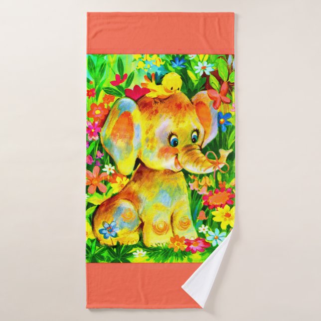 baby elephant print bath towel set (Bath Towel)