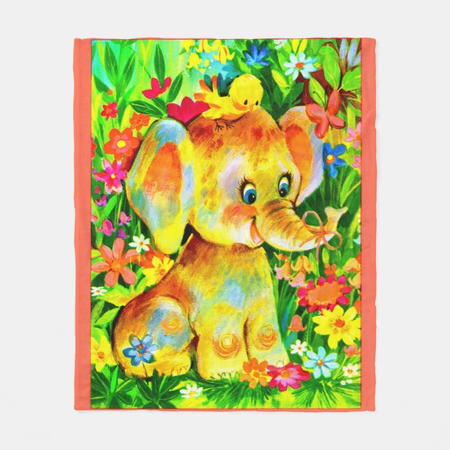 baby elephant print fleece blanket (Front)