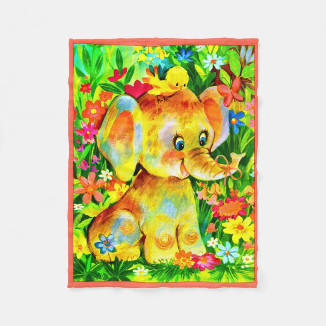baby elephant print fleece blanket (Front)